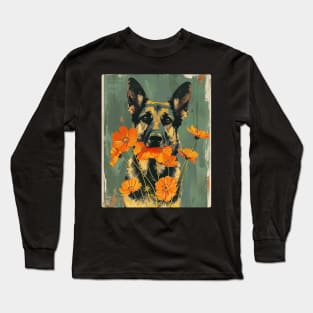 German Shepherd Flowers Photo Art Design For Dog Onwer Long Sleeve T-Shirt